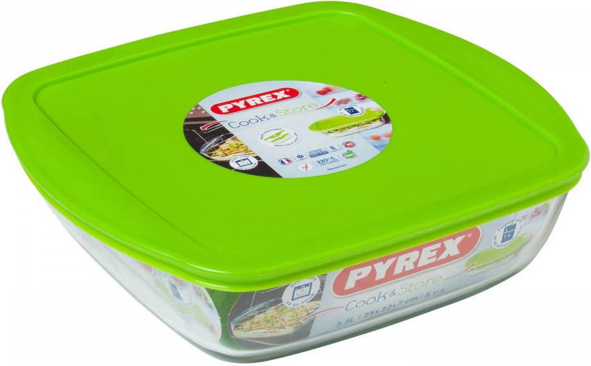 Pyrex COOK & STORE Vierkante Bewaarschaal 25x22x7cm 2200ml Borosilicate