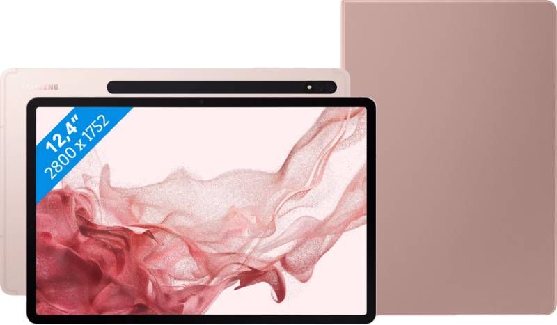 Samsung Galaxy Tab S8 Plus 12.4 inch 128GB Wifi Roségoud + Book Case Roze